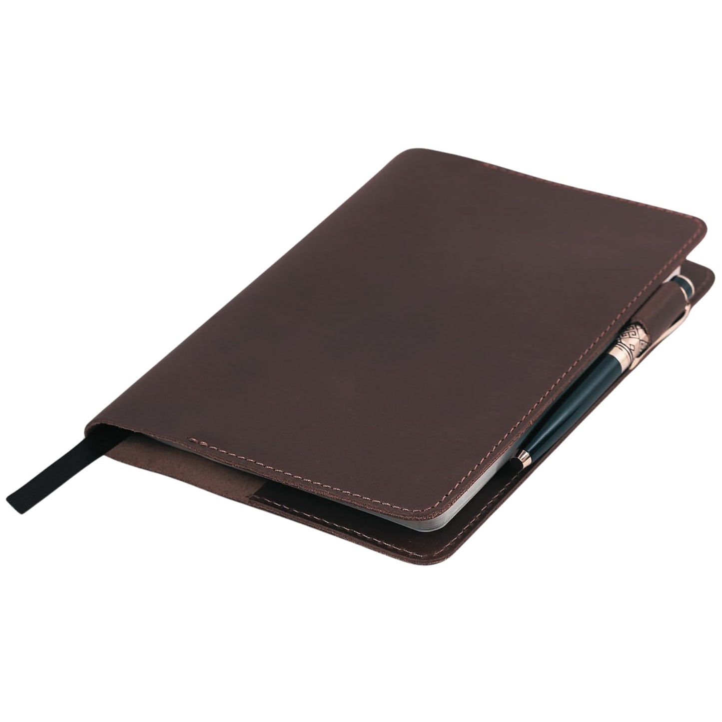 CestAntiQ Full Grain Leather A5 Journal Cover for 5.75 x 8.25 in Hardcover Notebook, Refillable Leather Notebook Cover with Pen Loop, Compatible with Leuchtturm1917, Moleskine & A5 Planners, Handmade (Dark Brown)