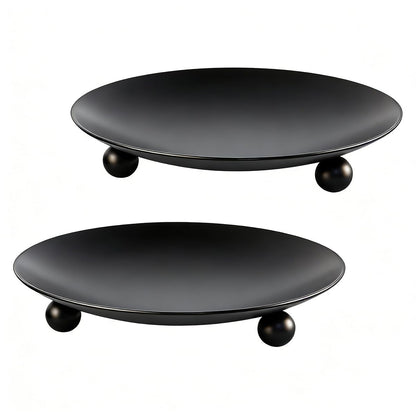 FENKOO Iron Plate Candle Holder, Black Candle Plate, Set of 2,Decorative Candle Stand for Wax Candles，Incense Cones, Spa, Christmas & Birthdays (Black)