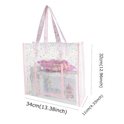 TotePrint TPU Star Clear Tote Bag - Large, Pink, Waterproof, Sandproof - Zipper Closure, Perfect for Beach, Shopping, Travel or Everyday Use