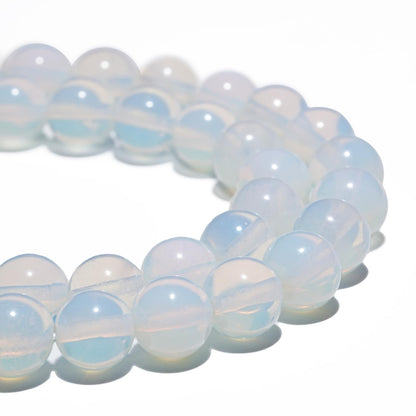 10mm Natural White Opal Gemstone Beads Polished Round Smooth Stone Beads for Bracelets Jewelry Making 15inch Loose Beads
