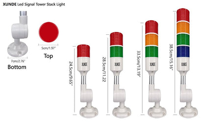 XUNDE Multi-Layer Industrial Signal Lights Red/Green Colors Alarm Machine Indicator, Sound and Lamp Alarms 24V DC (2-Layer)