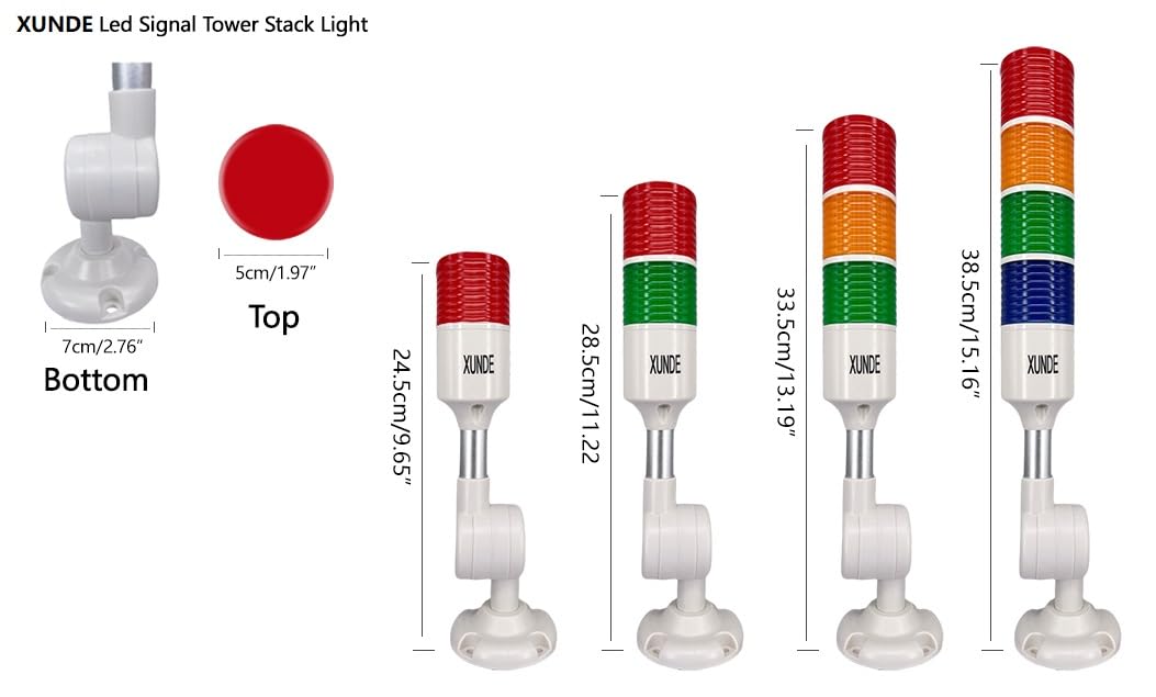 XUNDE Multi-Layer Industrial Signal Lights 4 Colors Alarm, Sound and Lamp Alarms, 24V DC (4-Layer)