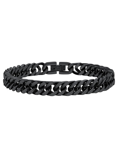 FaithHeart Cuban Link Black Bracelet for Men, 8/12/17mm Width Stainless Steel Wrist Bracelets Men's Hip Hop Jewelry 7.5/8.3/9.1 Inch Length for Valentine's Day/Father's Day/Birthday/Christmas