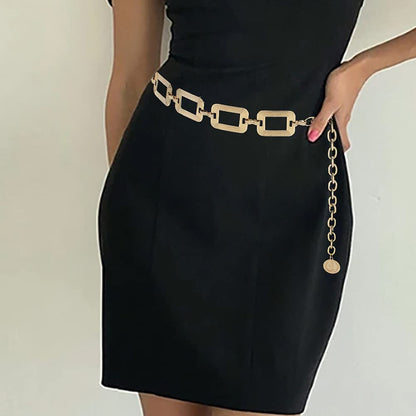 HIQUACC Women's Metal Waist Chain Chunky Body Jewelry Belly Link Belt (Square Gold-L)