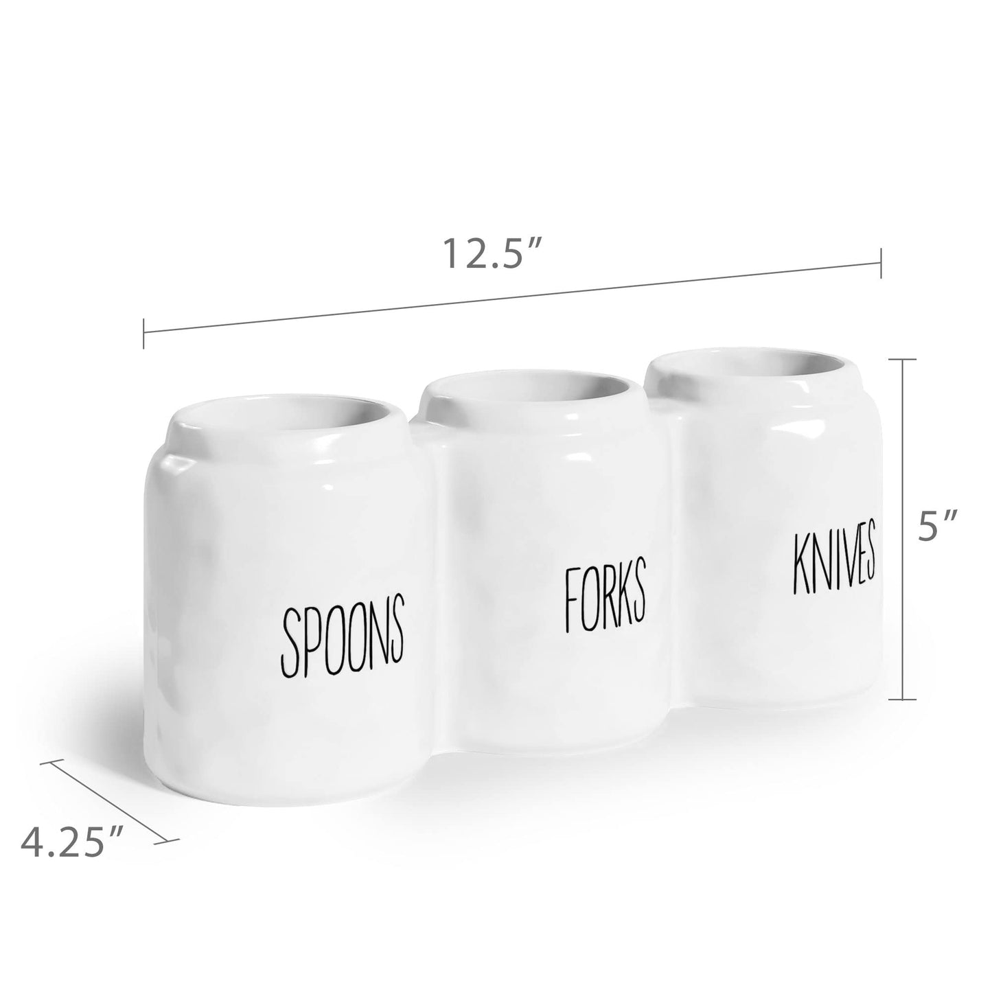 Barnyard Designs Silverware Caddy for Countertop - Cutlery Organizer for Spoon, Fork, and Knife - Ceramic Utensil Holder for Flatware or Plasticware - Perfect for Parties - 12.5” x 4.25” x 5” (White)