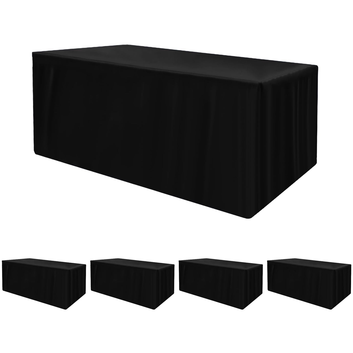 HolidayIdeas 4-Pack 6ft Black Rectangle Craft Shows Fitted Tablecloth