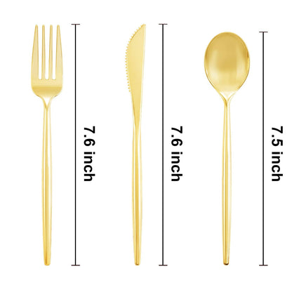 U-QE 180Pcs Gold Plastic Forks - 7.6 Inch Heavy Duty Plastic Forks, Heavyweight Gold Plastic Silverware Perfect For Parties & Weddings and Other Daily Events