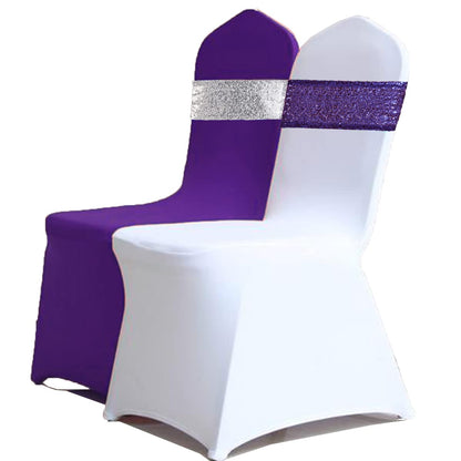 Eternal Beauty Pack of 50 Purple Chair Sashes Band Bows Sequin Chair Sashes for Wedding Cover Decorations