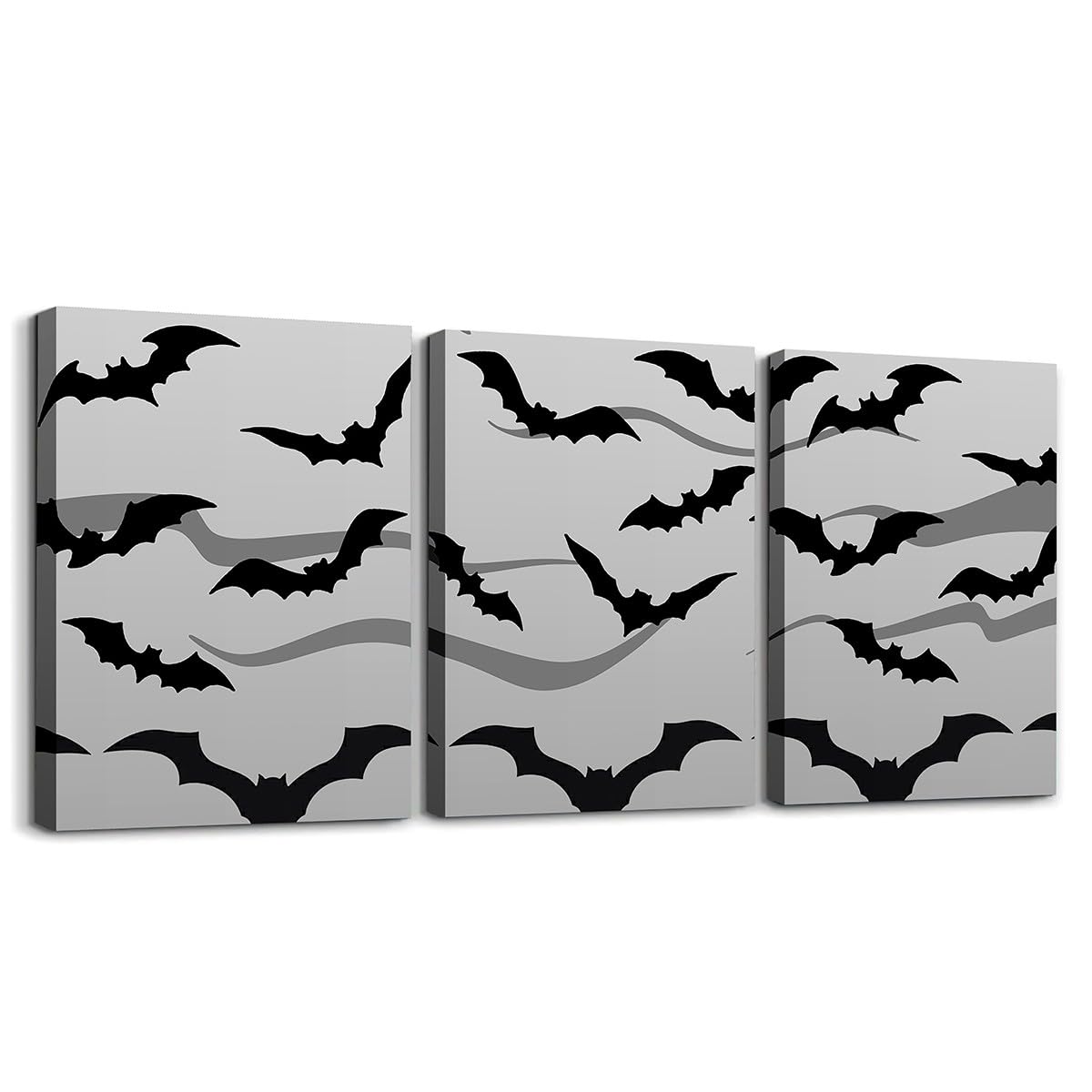 Feelyou Halloween Decor Bathroom Wall Art for Home Decor Spider Web Wall Painting for Kids Boys Girls Black Bat Picture Wall Decor Happy Halloween Canvas Wall Art for Living Room 12" x 16" 3 PCS