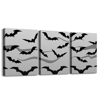 Feelyou Halloween Decor Bathroom Wall Art for Home Decor Spider Web Wall Painting for Kids Boys Girls Black Bat Picture Wall Decor Happy Halloween Canvas Wall Art for Living Room 12" x 16" 3 PCS