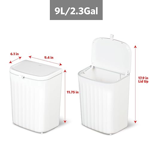 Glad Roomate Under Counter Waste Bin | Space Saving Small Trash Can for Kitchen Cabinet, Bathroom or Office | Dual Lid for Ease of Opening, 9 Liter, White