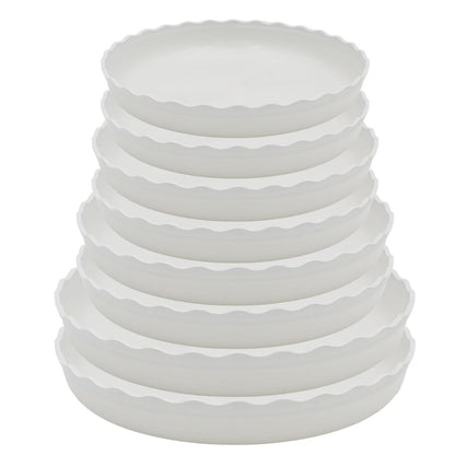JAKOUE 4 Size Wave Shaped Round Plant Saucer,6 Pack Pant Pot Trays, Plant Saucers for Indoors and Outdoors, Seed Starting Tray, Growing Trays,White（4",5",6",8"）