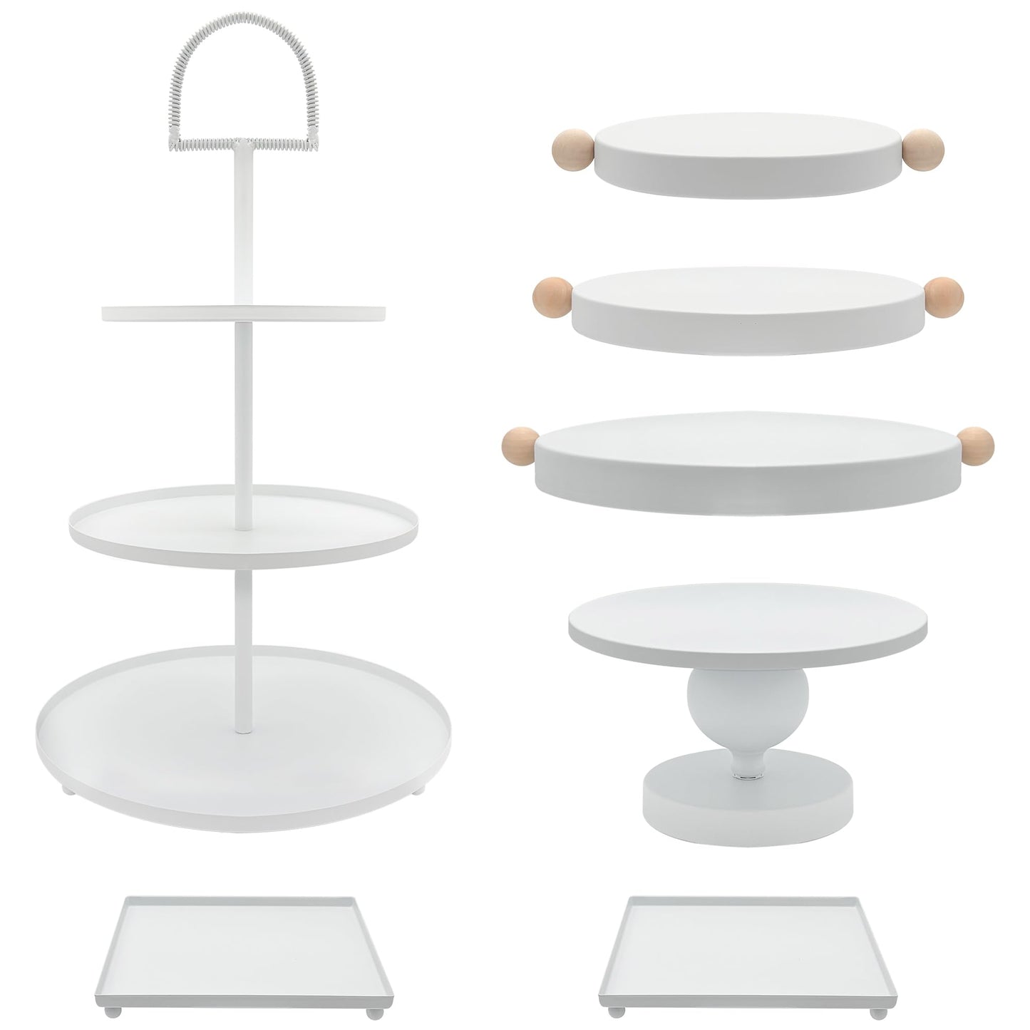 FESTLOVE Set of 7 White Cake Stands Metal Dessert Display Holder Round 3 Tier Cupcake Stand Serving Tray Platter Cake Pedestal Stand for Party Weddings Birthday Baby Showers Anniversary