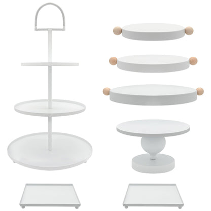 FESTLOVE Set of 7 White Cake Stands Metal Dessert Display Holder Round 3 Tier Cupcake Stand Serving Tray Platter Cake Pedestal Stand for Party Weddings Birthday Baby Showers Anniversary