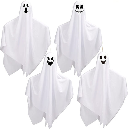 CCINEE 4 Pack Halloween Hanging Ghosts Decorations, 27.5“ and 35.5” Flying Outdoor Ghosts Assorted for Halloween Front Yard Patio Lawn Garden Party Supply