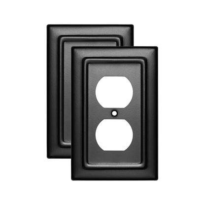 Monarch Abode Duplex Outlet Cover Plate – 1-Gang Matte Black Plug Wall Plates, Electrical Outlet Cover Plates, Electric Outlets Covers, Architectural Decorative Outlets Covers Wall Plate, Pack of 2