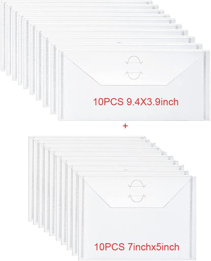 20PCS plastic storage cases for card stamp and dies10pcs 9.4x3.9inch Die Storage Envelopes&10pcs clear 7x5inch clear bags for crafts storage cutting Die Storage Envelope Stamp Stencil Organizer Holder