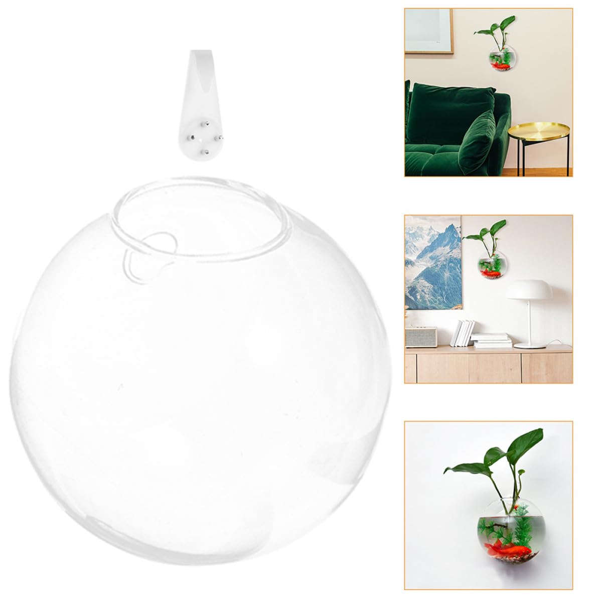 ULTECHNOVO Wall Mounted Glass Flower Vase Set, 4pcs 10cm Hydroponic Hanging Containers with Crystal Mud Nails, Glass Terrarium for Home Garden Décor and Plant Propagation