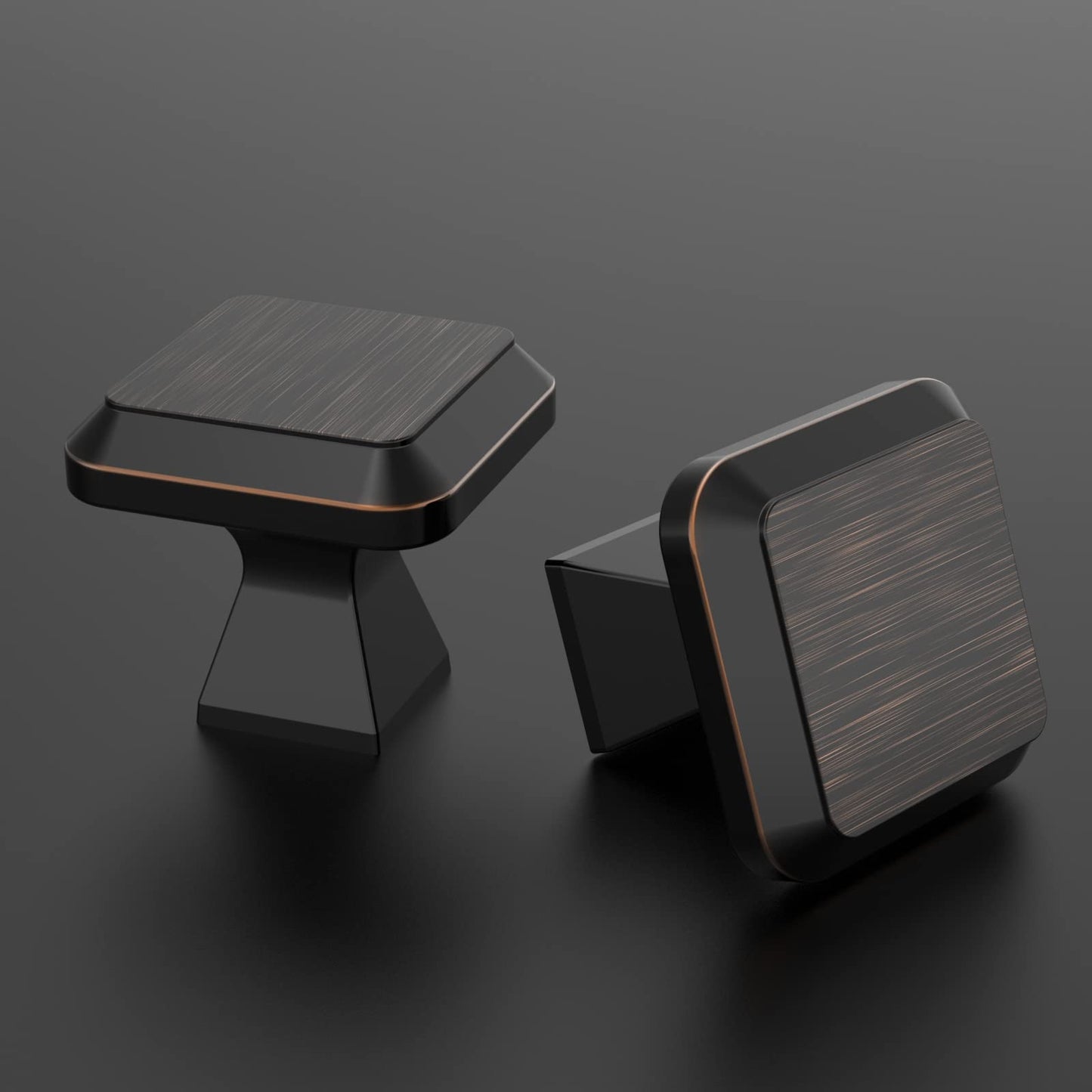 Amerdeco 10 Pack Oil Rubbed Bronze Kitchen Cabinet Hardware - Single Hole Square Drawer Knobs and Pulls for Bathroom Cabinets ZH0002