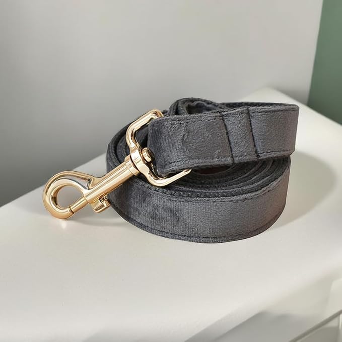 Love Dream Velvet Dog Collar and Leash Set, Soft & Comfy Adjustable Dog Leash and Collar with Heavy Duty Metal Buckle for Small Medium Large Dogs Training & Walking (XLarge, Dark Grey)