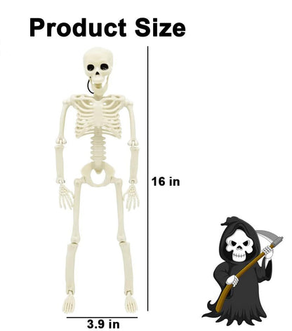 LIYUANBAIHUO 5 PCS Halloween Skeletons,16" Halloween Full Body Hanging Skeleton with Movable Posable Joints,Posable Skeletons for Graveyard Decorations, Spooky Scene Party Favors
