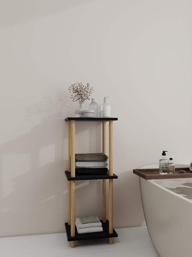 Haeterna 3-Tier Black Bookshelf, Wooden Bookcase with Open Shelves, for Small Spaces,Living Room Bedroom Office,No-Tool Assembly,11.8" D x 14.1" W x 31.5" H inches.