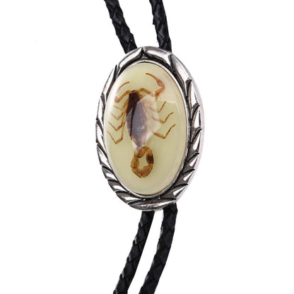 Jeilwiy Bolo Tie Luminous Scorpion Bolo Tie Celtic Style Handmade Western Cowboy Bola Tie Black Leather Necktie for Men Women