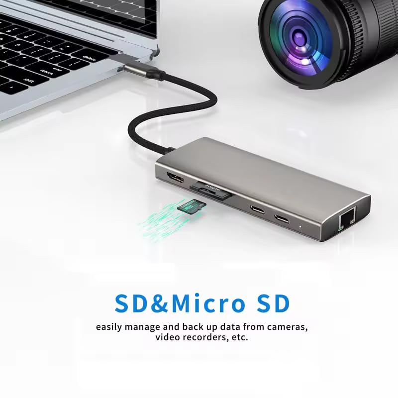 USB C HUB, USB C Adapter 11 in 1 Dongle with 4K HDMI, VGA, Type C PD, USB3.0, RJ45 Ethernet, SD/TF Card Reader, 3.5mm AUX, Docking Station Compatible with MacBook Pro/Air, Other Type C Laptops