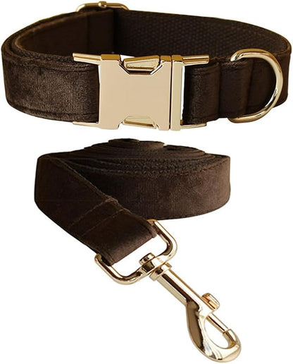 Velvet Dog Collar and Leash Set with Quick Release Metal Buckle | Bright & Stylish Leash and Collar Set, Soft Heavy Duty Pet Collars Adjustable for Samll Medium Large Dogs or Cats