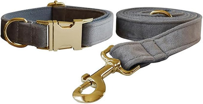Love Dream Velvet Dog Collar and Leash Set, Soft & Comfy Adjustable Dog Leash and Collar with Heavy Duty Metal Buckle for Small Medium Large Dogs Training & Walking (XLarge, Grey)