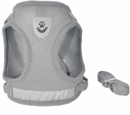 FEimaX Dog Harness and Leash Set for Walking, Soft Mesh Adjustable Easy Control Lightweight Cat Vest Harnesses with Reflective Strips, Escape Proof Small Dogs Cats Vests (Grey, Large)