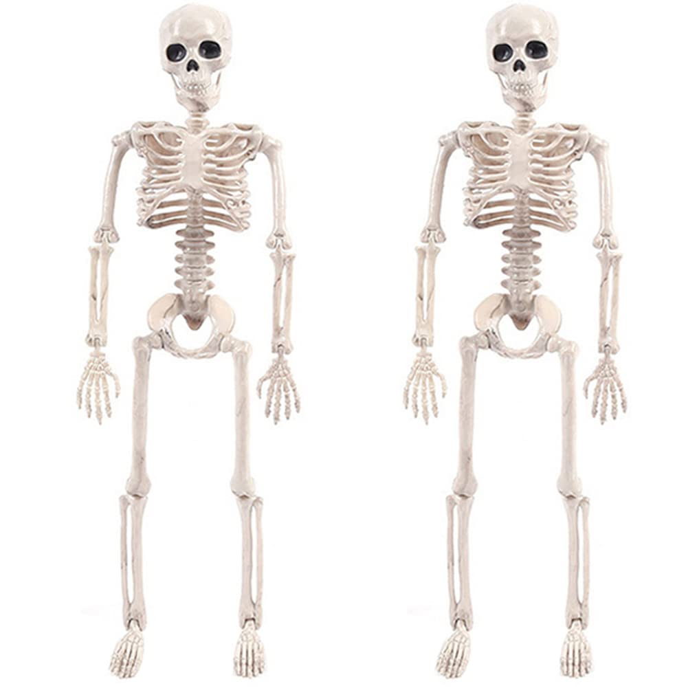 Tvoip 2 Packs Halloween Skeletons, Halloween Hanging Skeleton Decoration 16” Posable Skeleton Halloween Decoration Full Body Posable Joints Skeletons Halloween Decorations Outdoor Indoor
