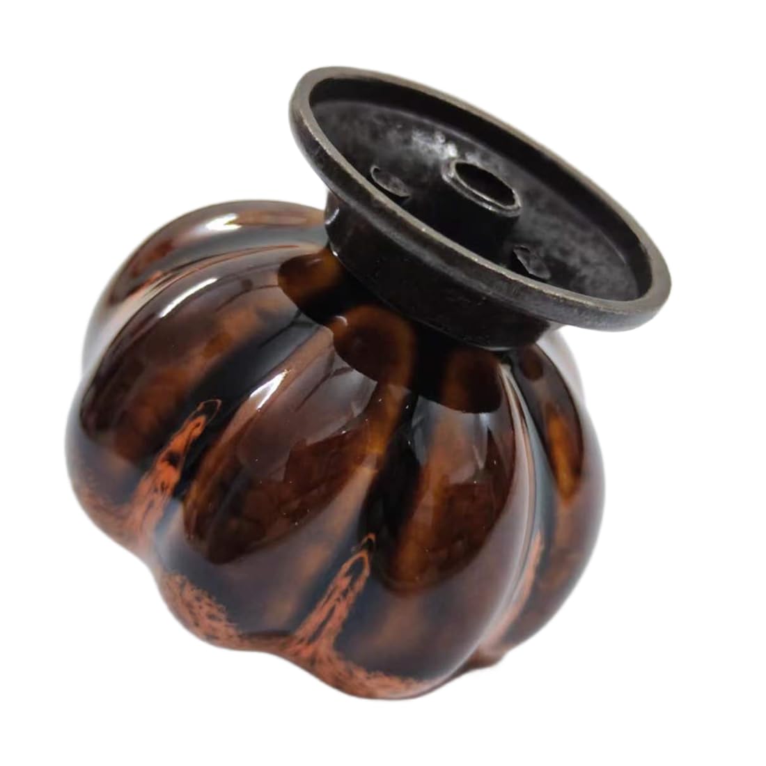Wannianmu 10 Pack Vintage Ceramic Pumpkin Cabinet Knobs, Kitchen Cabinet Drawers Dresser Cupboard Pull Handles Door Pulls with 5 Kinds of Screws (Leopard Print -Orange)