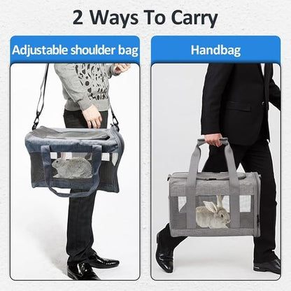 kathson Small Animal Carrier Bag, Guinea Pig Rabbit Travel Carrier Breathable Mesh Window Pet Portable Hand Bag for Hamster Bird Bunny Bearded Dragon Kitty and Etc (Grey with Black)