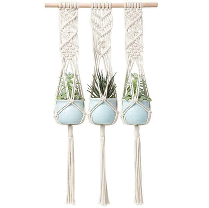 JOIZPAPA Macrame Plant Hanging Planter Hanger with Wood Dowel Cotton Rope Triple Wall Home Decor 33 Inch