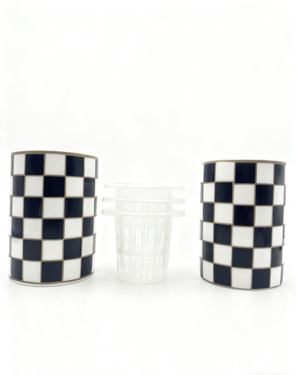 Porlien Ceramic Checker Plant Pots Indoor with Drainage, Set of 2