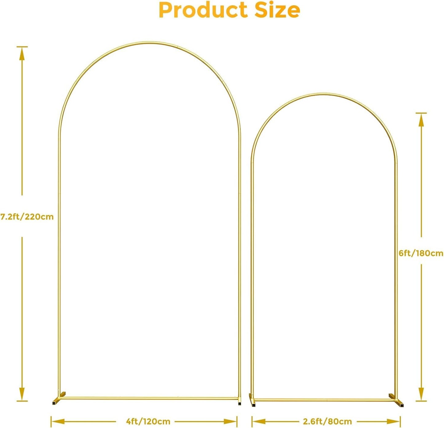 DOYXC Metal Arch Backdrop Stand, 7.2FT+6FT Wedding Arch Frame, Balloon Arch Backdrop Stand Set of 2, Gold Wedding Arch Backdrop Stand for Wedding Birthday Party Baby Shower Graduation Ceremony Decor