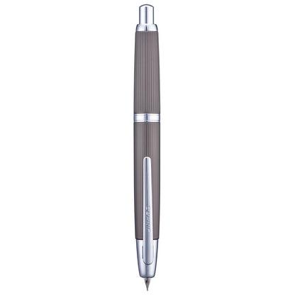 Jinhao 10 Press Fountain Pen with Box, Brushed Matt Gray Retractable Extra Fine Nib with Ink Converter Set (Silver Clip)