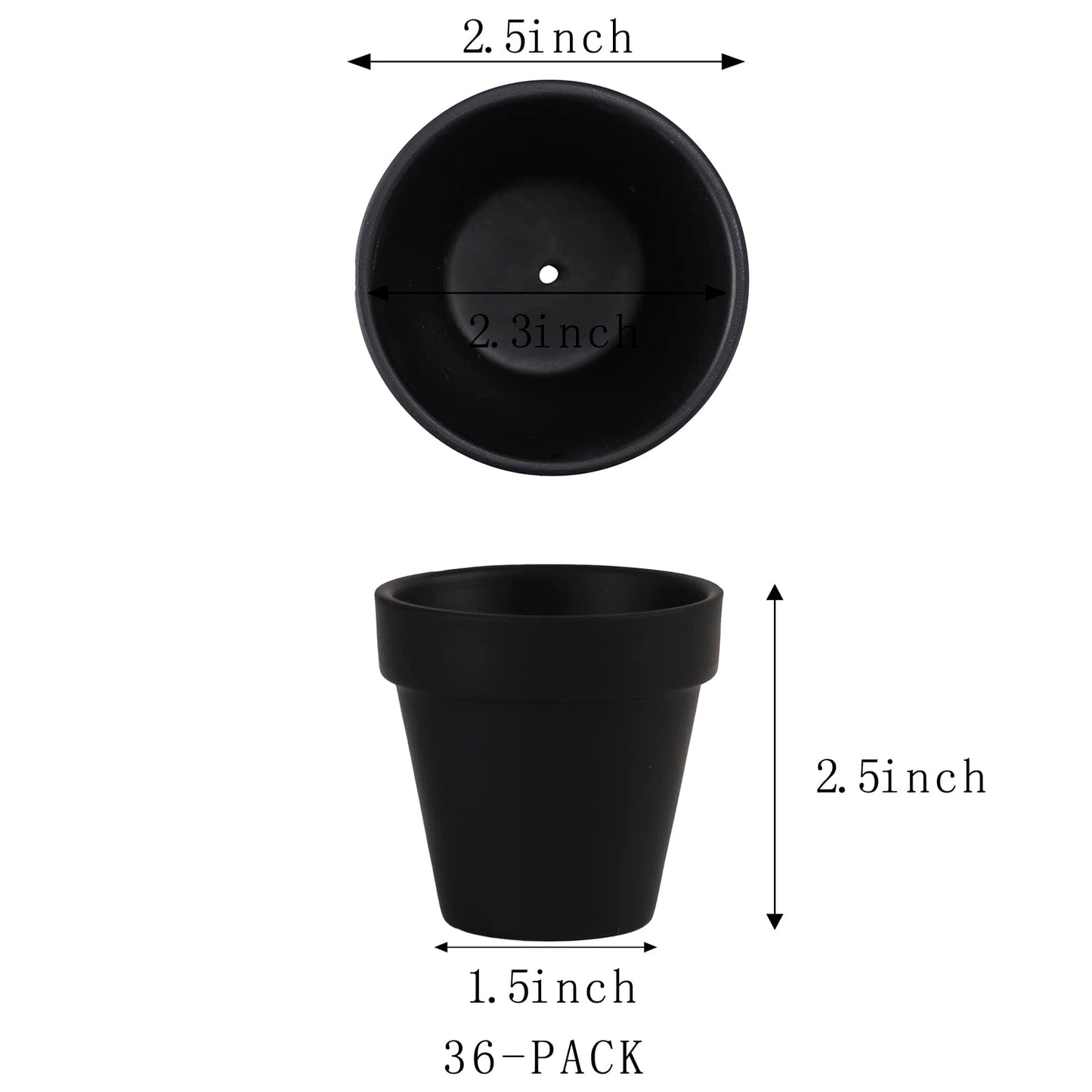 36 PCS Small Mini Black Clay Pots with Drainage Holes, 2.5inch Terra Cotta Pot Clay Ceramic Pottery Planter, Succulent Nursery Pot/Cactus Plant Pot, for Indoor/Outdoor Plants, Crafts, Wedding Favor