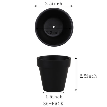 36 PCS Small Mini Black Clay Pots with Drainage Holes, 2.5inch Terra Cotta Pot Clay Ceramic Pottery Planter, Succulent Nursery Pot/Cactus Plant Pot, for Indoor/Outdoor Plants, Crafts, Wedding Favor