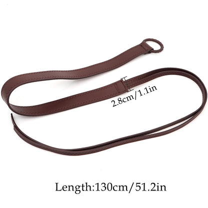 HIQUACC Women's Thin PU Leather Knotted Waist Belt with Tie Ends for Dresses Pants (Round Coffee)