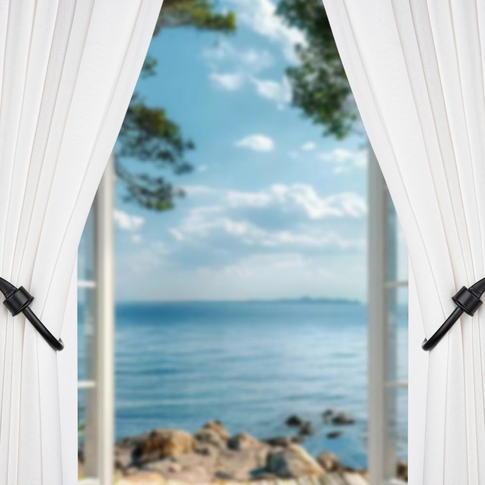 Leaf Shaped Curtain Holdbacks 2pcs, Handmade Metal Curtain Side Holders for Wall, Antique Brass Curtain Tieback Hook Pull Backs for Drapes Window Home Decoration (Black)