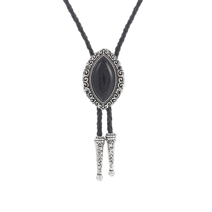 Bjesinmo Leather Bolo Tie with Black Olive Stone Pendant Western Neck Ties for Men Vintage Cowboy Necktie Turquoise American Style Fashion Accessories