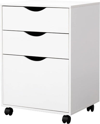QDSSDECO 3 Drawer Mobile File Cabinet, Rolling Vertical Filing Cabinet fits A4, Legal Paper and Letter Paper for Home Office, White