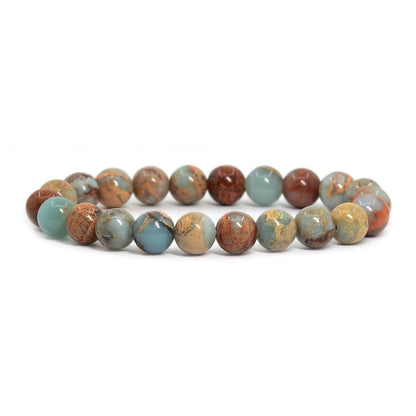 Justinstones Natural Serpentine Gemstone 8mm Round Beads Stretch Bracelet 7 Inch Unisex
