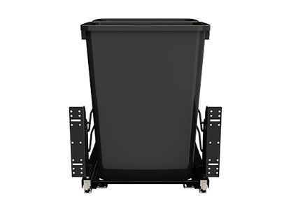 Rev-A-Shelf Steel Double Pullout Waste Container with Soft-Close, 35 Quart, Black - Sliding Garbage Bin System with Dual Trash Can for 18" Home Kitchen Base Cabinet, 53WC-1835SCDM-218