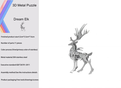 3D Metal Model Kits, Mechanical Small Dream Elk 3D Metal Puzzle,Steel Mythology Animal Series DIY Brain Teasers Simple 3D Puzzles Home Decor Art Craft Gifts Toys for Adult