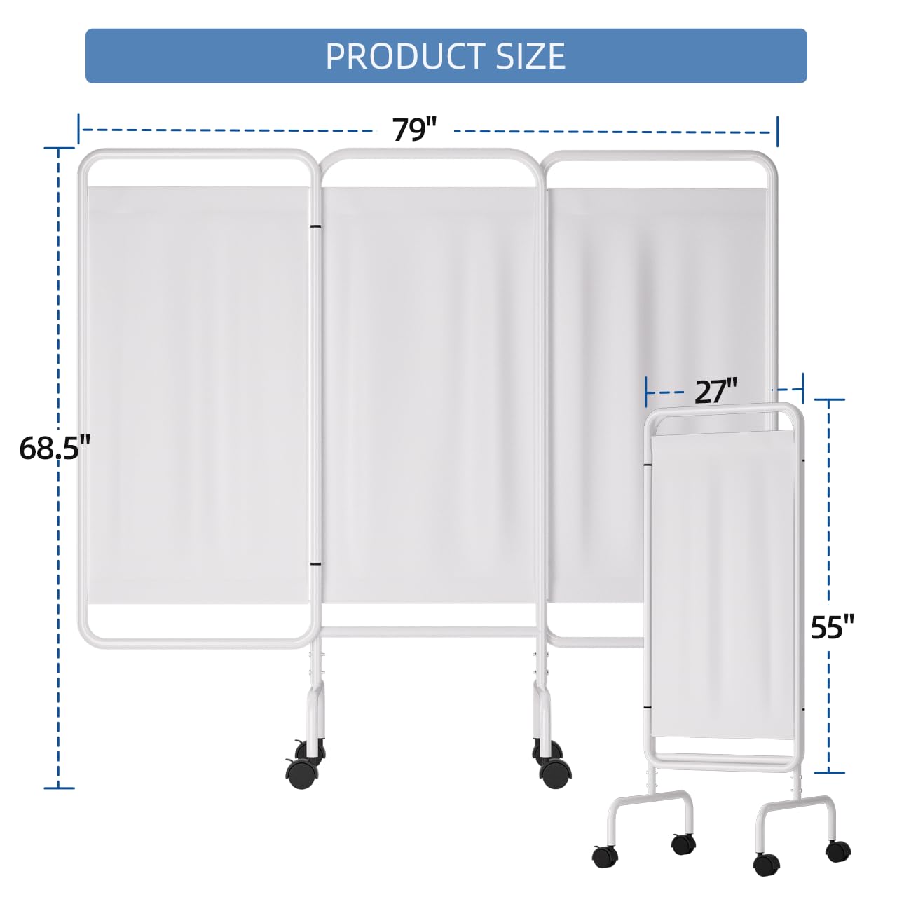 INNOVART 3-Panel Mobile Medical Privacy Screen Room Divider with Wheels, Foldable Flame Retardant Vinyl Room Divider Panels Easy for Storage, Portable Partition Dividers for Hospitals, Clinics, Salons
