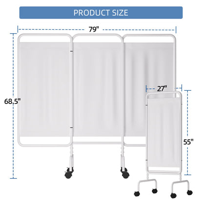INNOVART 3-Panel Mobile Medical Privacy Screen Room Divider with Wheels, Foldable Flame Retardant Vinyl Room Divider Panels Easy for Storage, Portable Partition Dividers for Hospitals, Clinics, Salons