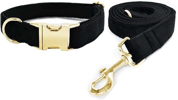 Love Dream Velvet Dog Collar and Leash Set, Soft & Comfy Adjustable Dog Leash and Collar with Heavy Duty Metal Buckle for Small Medium Large Dogs Training & Walking (XLarge, Black)